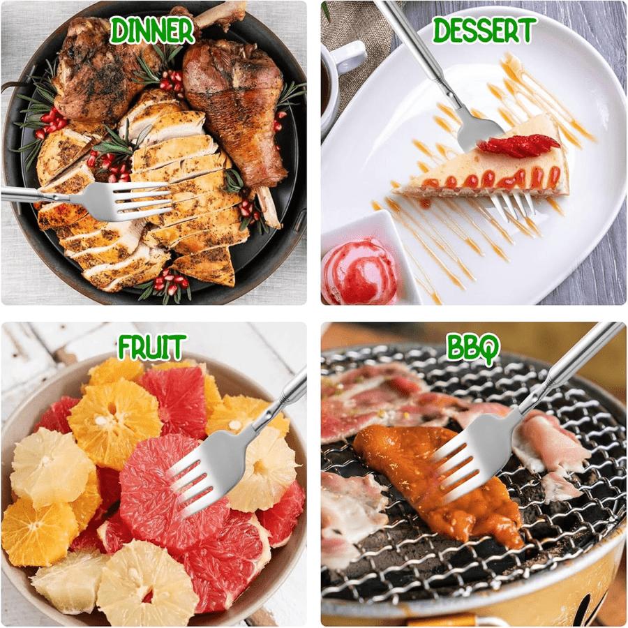 Magische Teleskopgabel mit Samtbeutel | Erweitert von 22 cm auf 64,5 cm Edelstahl-Besteckset für BBQ, Abendessen & Streiche | Einzigartig