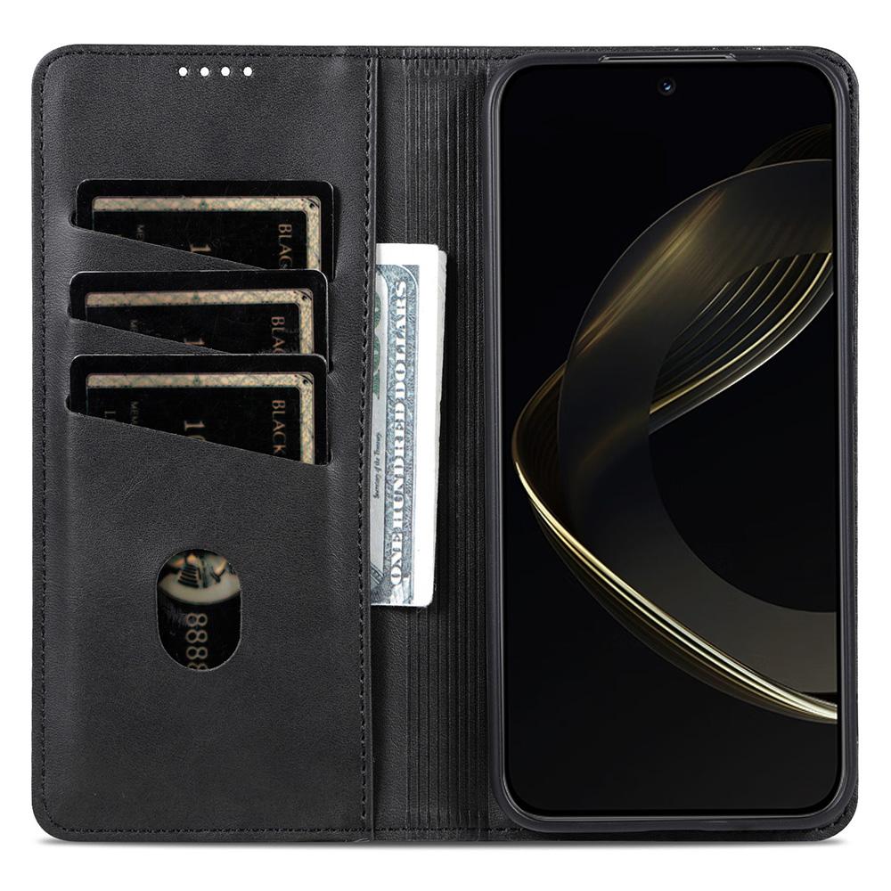 

For Honor Magic7 Pro 5G Case Cowhide Texture PU Leather Wallet Phone Cover Black