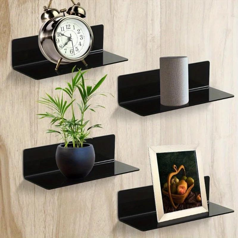 Wall Mounted Shelf Acrylic Display Shelves Clock Speaker Organizer Stand Floating Storage Rack for Living Room Bedroom Bathroom