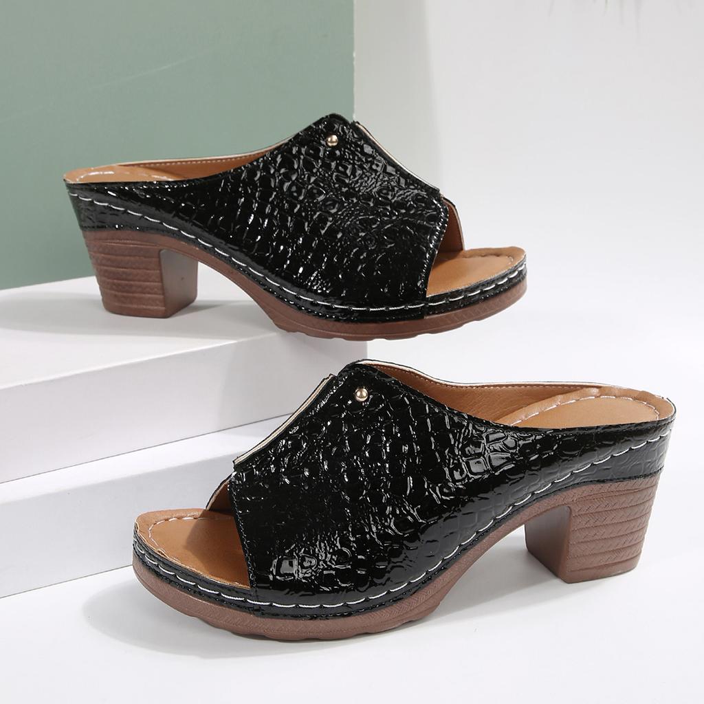 Women Wedge Sandals New Summer Crocodile Print Platform Sandals Female Leather Non Slip Beach Slides Women Plus Size Shoes