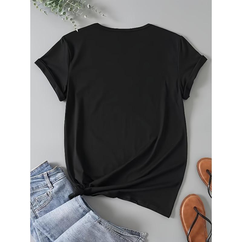 European Size Women's Round Neck Slightly Stretchy Comfortable Casual T-Shirt