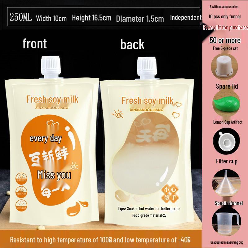 Disposable Transparent Spout Bag for Soy Milk, Chinese Medicine, Soup, or Beverages - Self-Standing and Convenient for Takeaway