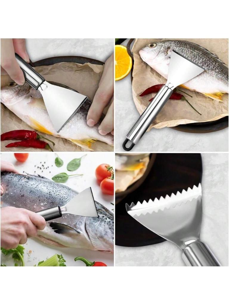 Fischschupper aus Edelstahl mit Haken, Küchenhelfer, manueller Fischschupper und Fischreiniger.
