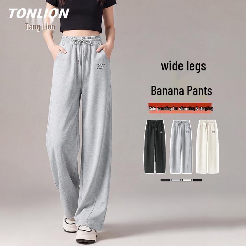 TonLion Women s Letter Print Wide-Leg Straight Sweatpants L