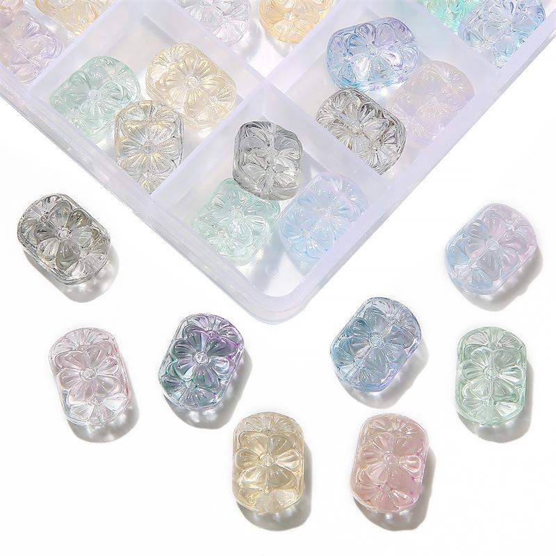 Crystal Glass Beads Double Straight Hole Flower Card Spacers for DIY 10 Pcs