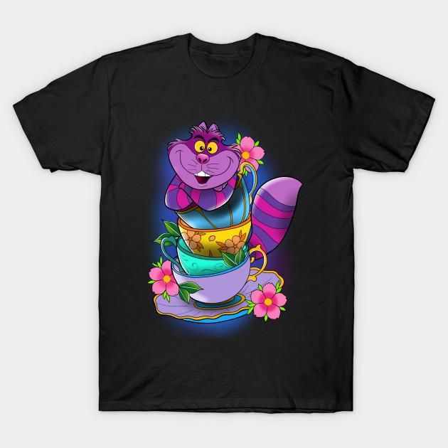 Men Black Print T-shirt Tea Time With Cheshire Cat! No-Cut Transfer Paper Print Cotton Tshirt XL чёрный