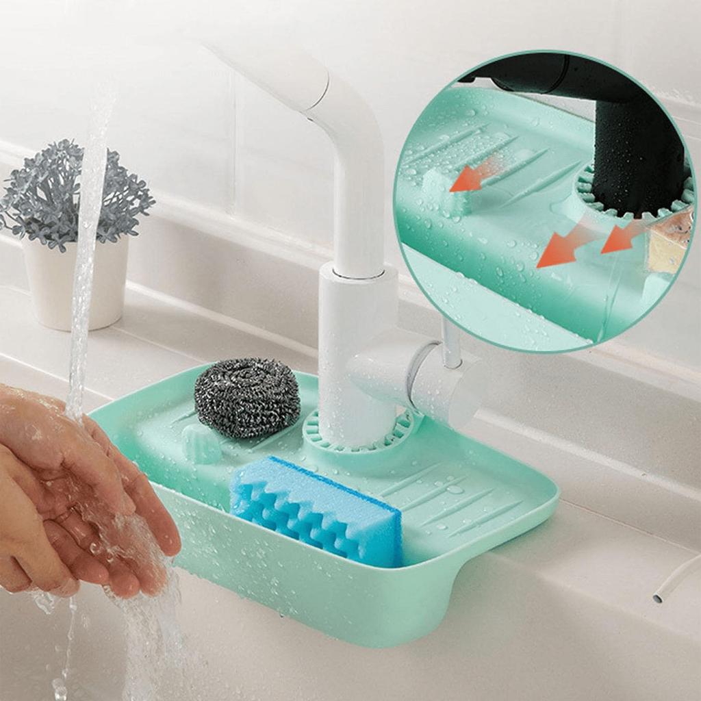 Silicone Dish Cloth Sponge Holder Adjustable Faucet Caddy Organizer Reusable Sink Drain Rack for Kitchen Bathroom Storage Access
