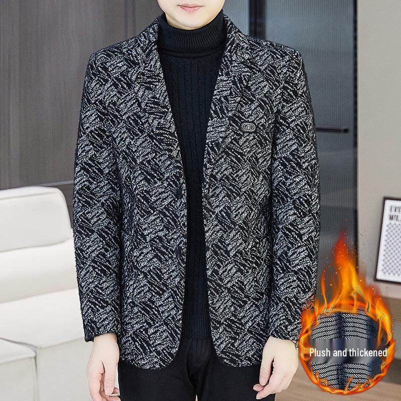 Men's Fashionable Lapel Plus Velvet Jacket - 2025 Autumn/Winter Casual Versatile Style