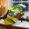 Umbrella with Stained Glass Style Farm Red Tractor Barn Landscape Print, Windproof Travel Umbrella for Adults, Country Gift