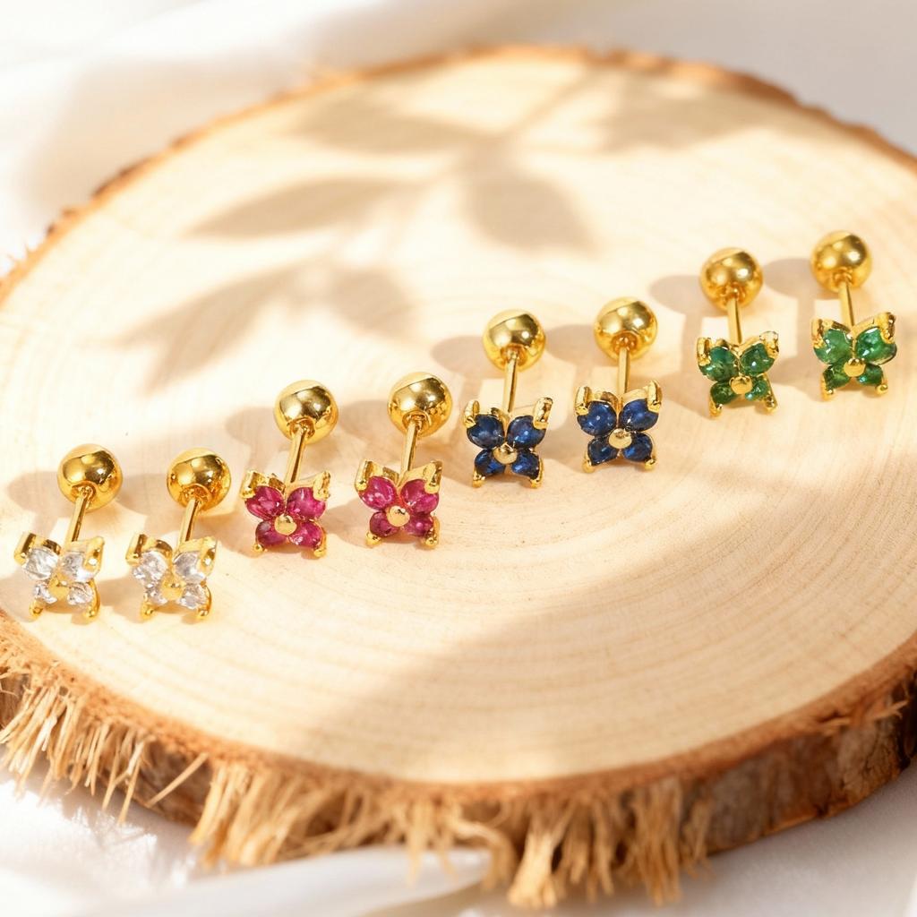 Mini Dainty White Zirconia Butterfly Stud Earrings for Women Girls,Stainless Steel Zircon Earrings,Gold Plated Exquisite Jewelry