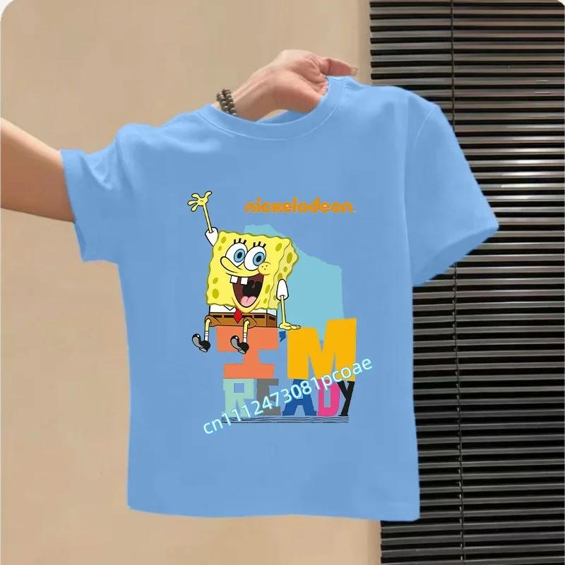 SpongeBob SquarePants childrens cotton shortsleeved boys sports shirt girls casual top with cartoon print summer Tshirt