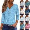 Damska Codzienna Modna Dekolt V Luźna Wszechstronna Kwiatowy Wzór Rękawy Trzyczwarte