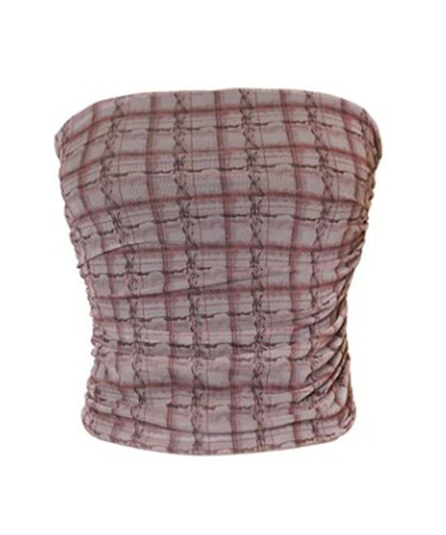 Jemeta Pink Brownie Check Tube Top S