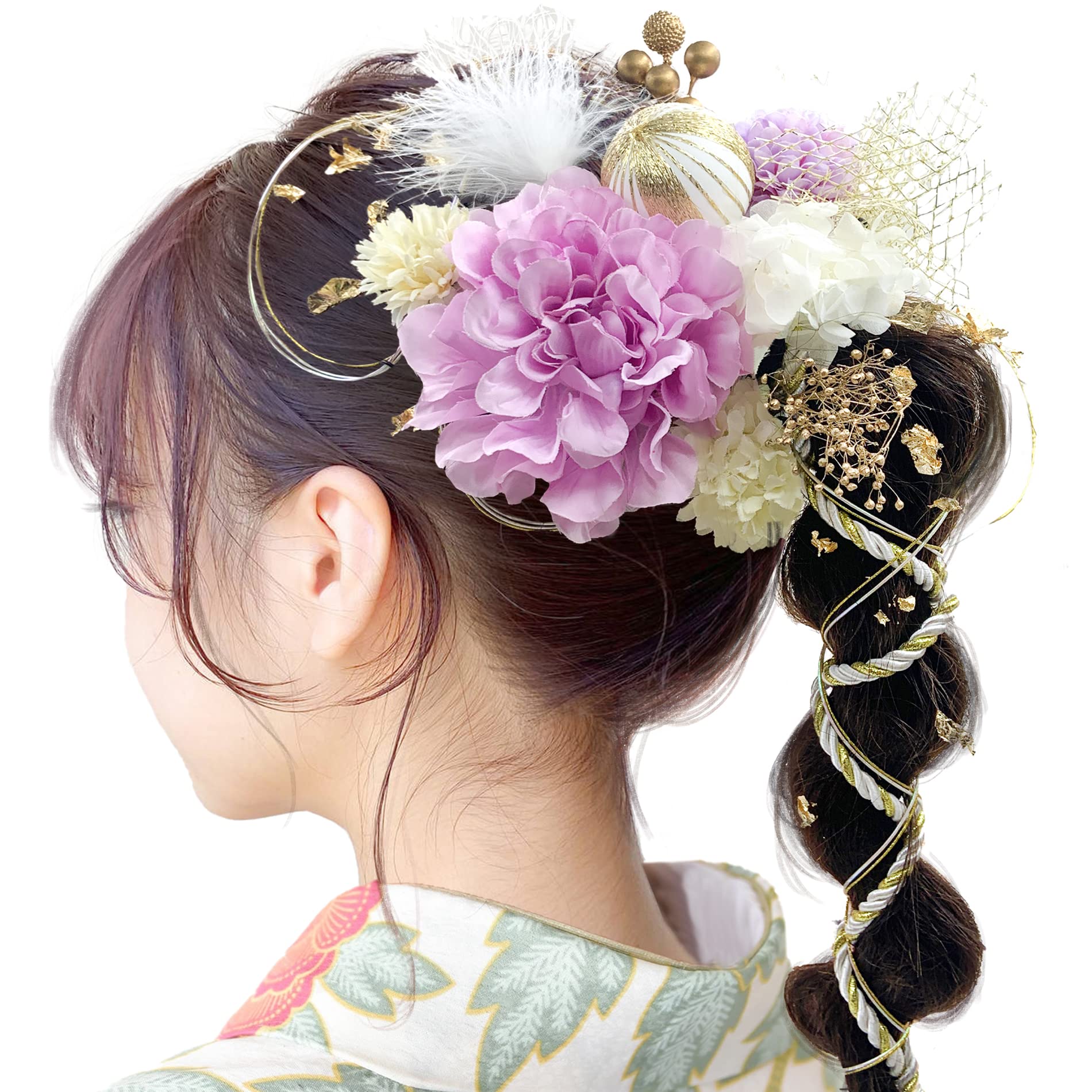 

JZOON Hair Ornament for 8 Dried Artificial Flower Mizuhiki Japanese and Gold Popular Hair Accessory for Engagement Entrance Recitals Coming-of-Age фиолетовый
