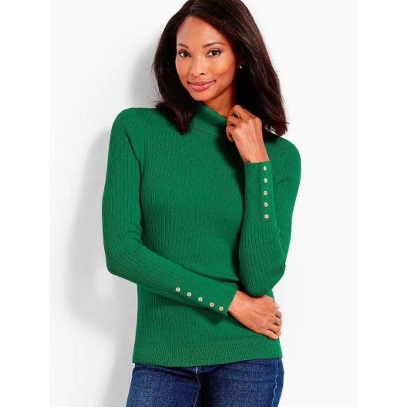 

Temperament High Collar Slim Looking All-Match Stretch Sweater for Plump Girls Green S