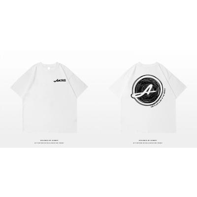 Street Design Printed Cotton Short Sleeve T-Shirt Men's Trend Brand Hip Hop Heavy Loose Bottom Top Graphic T Shirts