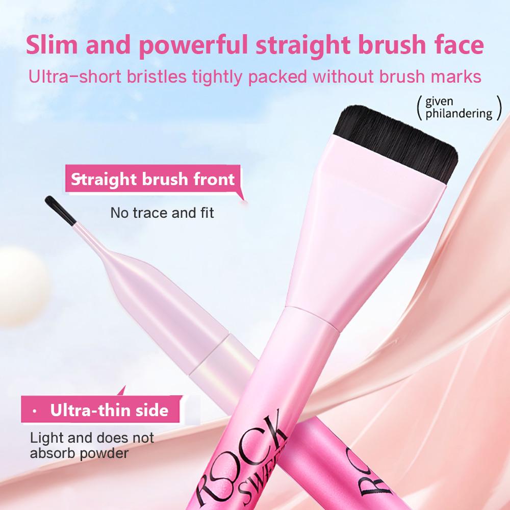 ROCK SWEET Flat Foundation Brush & Sponge Puff Set Soft Reusable Foundation Brush Powder Puff Set for Liquid Cream Powder