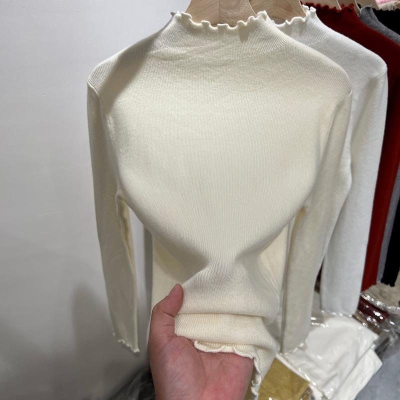 

Stacked wooden ear edge semi-turtleneck knitted sweater women s soft waxy sweater autumn and winter slim and thin inner top base L абрикосовый