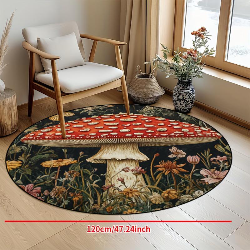 Luxurious Vibrant Mushroom Floral  Pattern Round Shape Floor Mats Kitchen Hallway Runner Rug Bedroom Living Room Soft Carpet Non-slip Area Rug