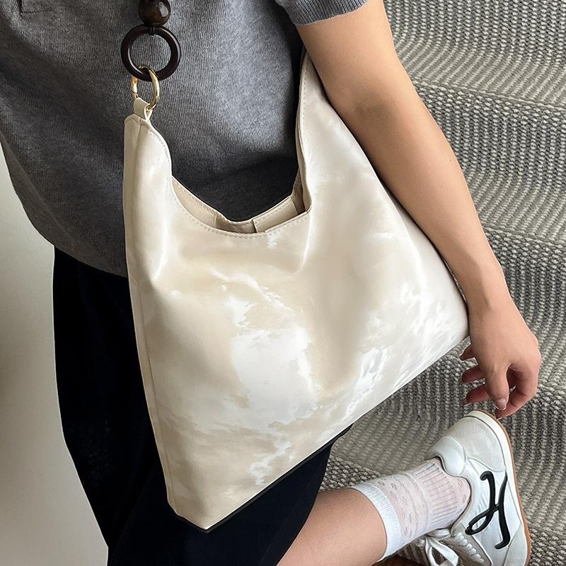 New tote bag fashionable large-capacity casual shoulder bag 2025 retro beaded handbag simple commuter women's bag