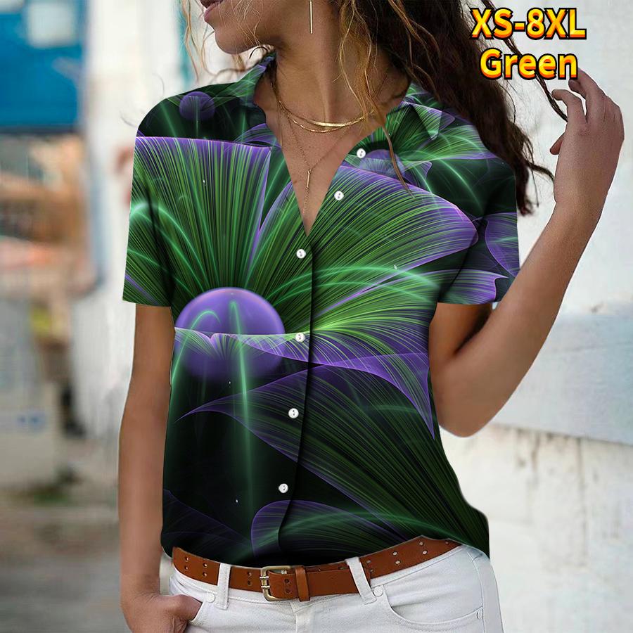 2025 Sommer Neue Mode Damen Abstrakt Bedrucktes Kurzarm V-Ausschnitt Lässig Durchgeknöpftes Hemd Top