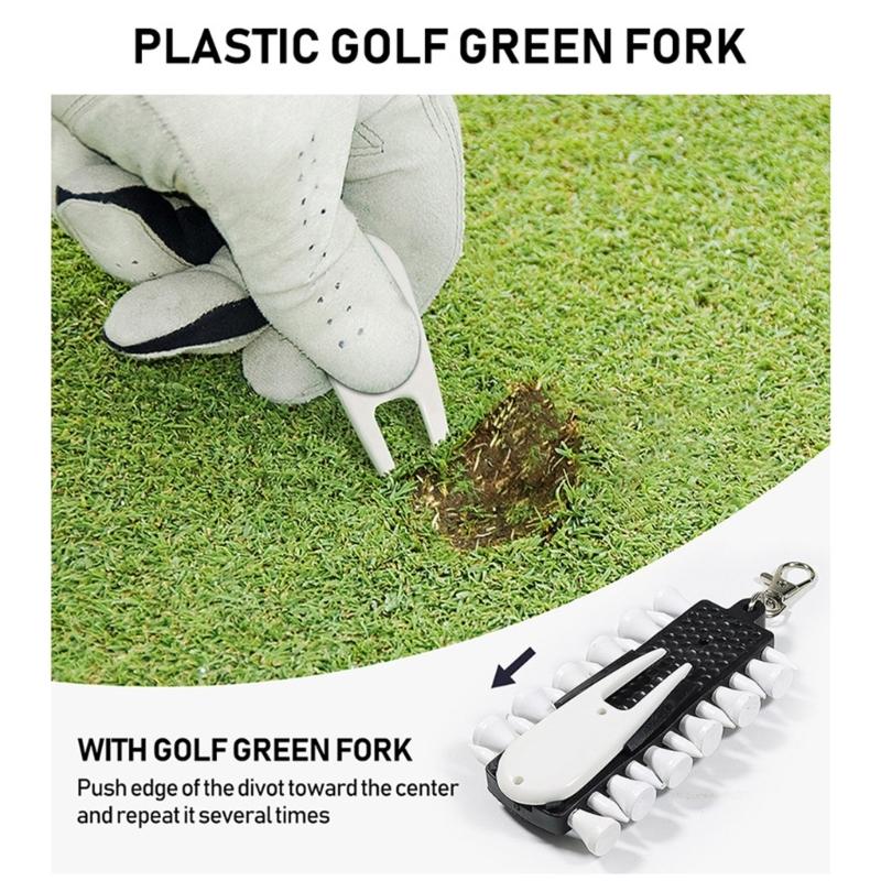 Outdoor Golfs Tees Holder Portable Golfs Tees Carriers Hanging Stand with 12pcs Tees, Green Fork, Pencil, GolfBall Marker