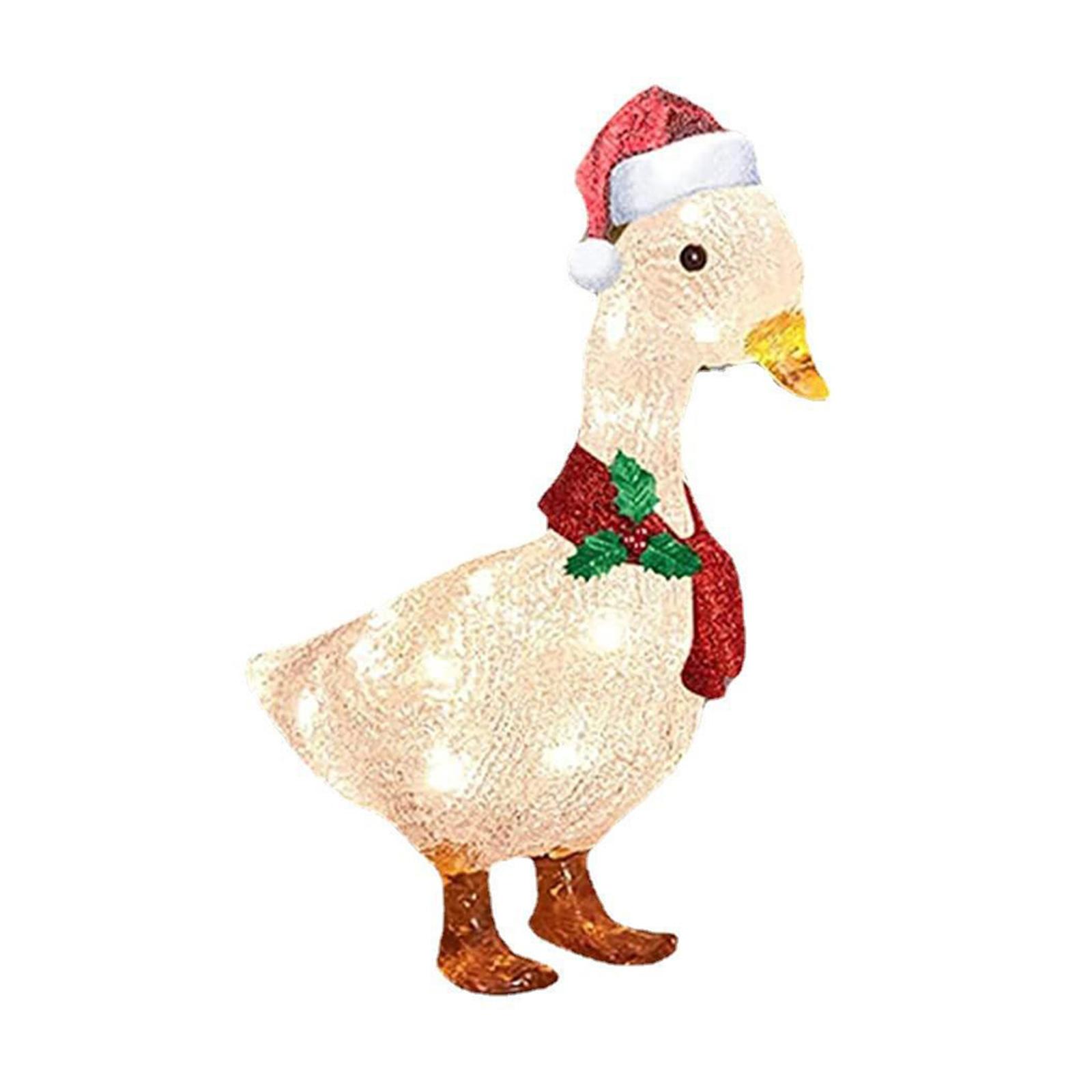 

2D Acrylic Christmas Duck Figurine with Scarf & Santa Hat Xmas Duck Ornaments Stylish Display Charm for Lawn Outdoor Decorations S білий