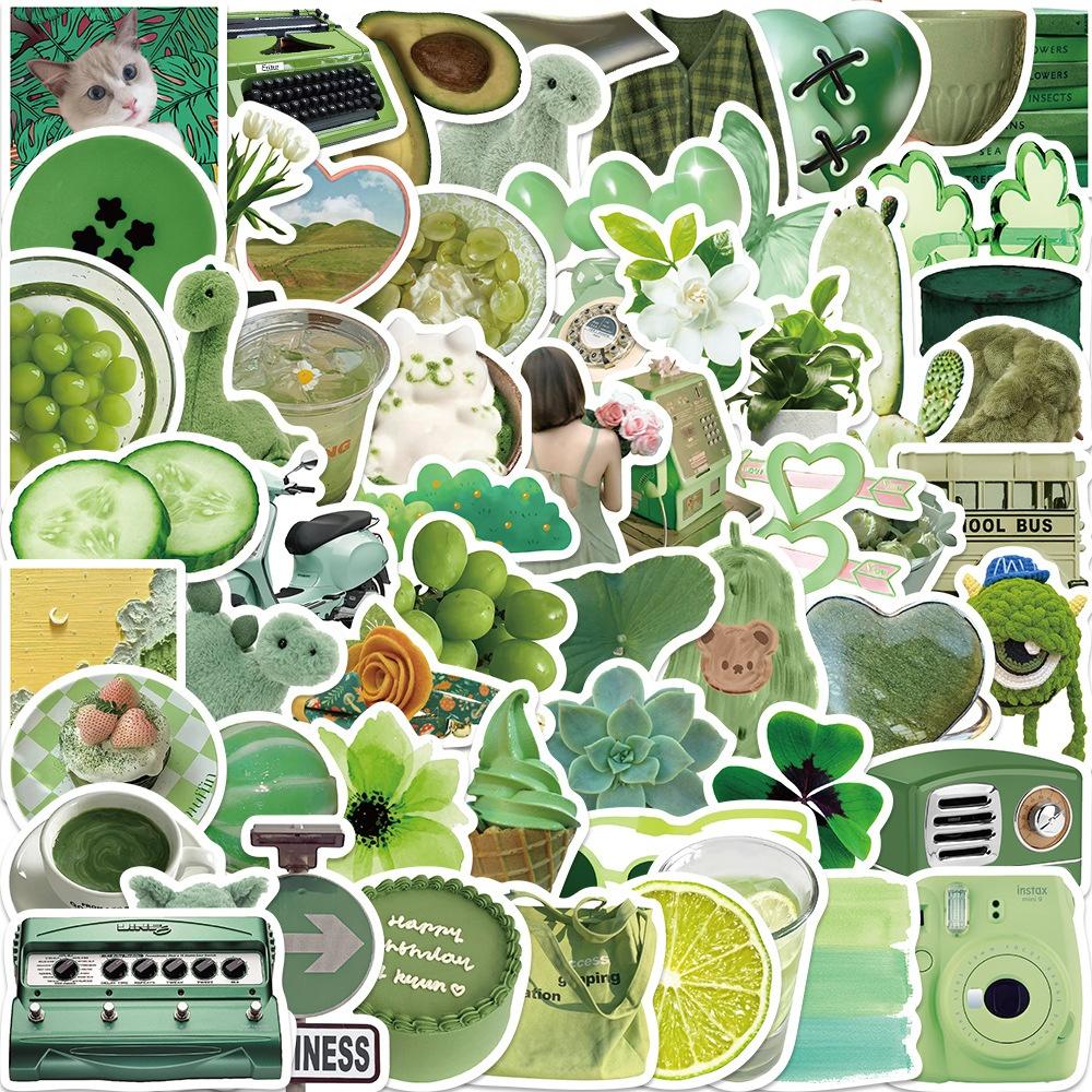 10/60Pcs Green Indie Pop Sticker Ins Style Indie Pop Sticker Graffiti Stickers for DIY Luggage Laptop Skateboard Motorcycle Bicycle Stickers