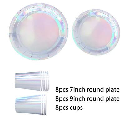 Laser Paper Cups Plates With Bronzing Disposable Paper Tableware For Party Cake Wedding Birthday Banquet Picnic Dessert Decoration Supplies