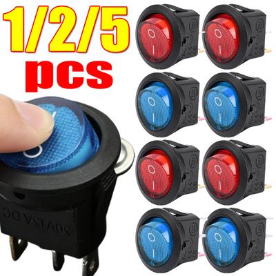 3-Pin 2-Position Snap on/Off LED Red Round Boat Rocker Switch with LED 20A 12V for Househeld DIY Replacement Parts 1/2/5pcs