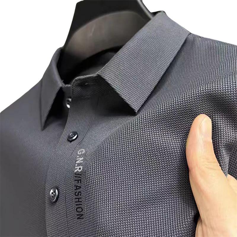 210g Men's Plus Size Embroidered Lapel Polo Shirt - Casual, Non-Iron, Dad Style
