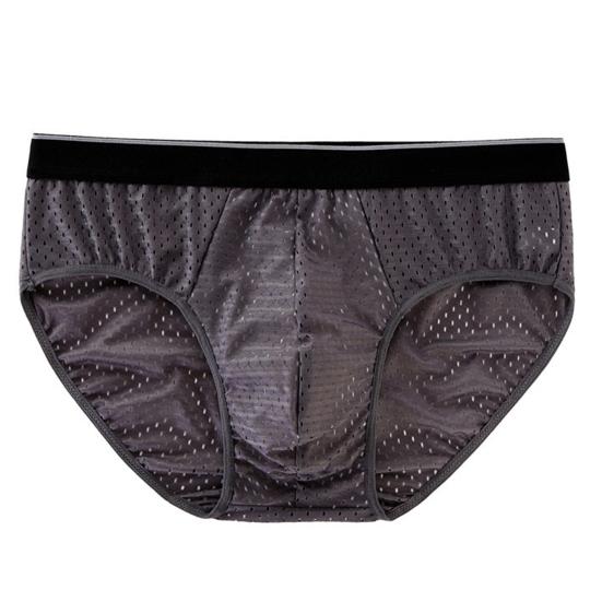 Men Panties Breathable Mesh Elastic Mid Waist Color Block No Trace Inside Wearing Large Size Ice Silk Sexy Male Underwear Briefs for Daily Life