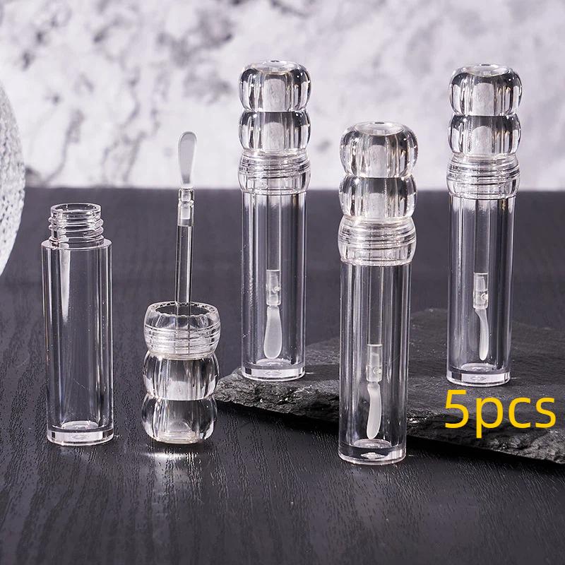Transparent 3ML Refillable Empty Lipgloss Tubes 1/5Pcs with Soft Silicone Brush for Portable Travel Cosmetic Use