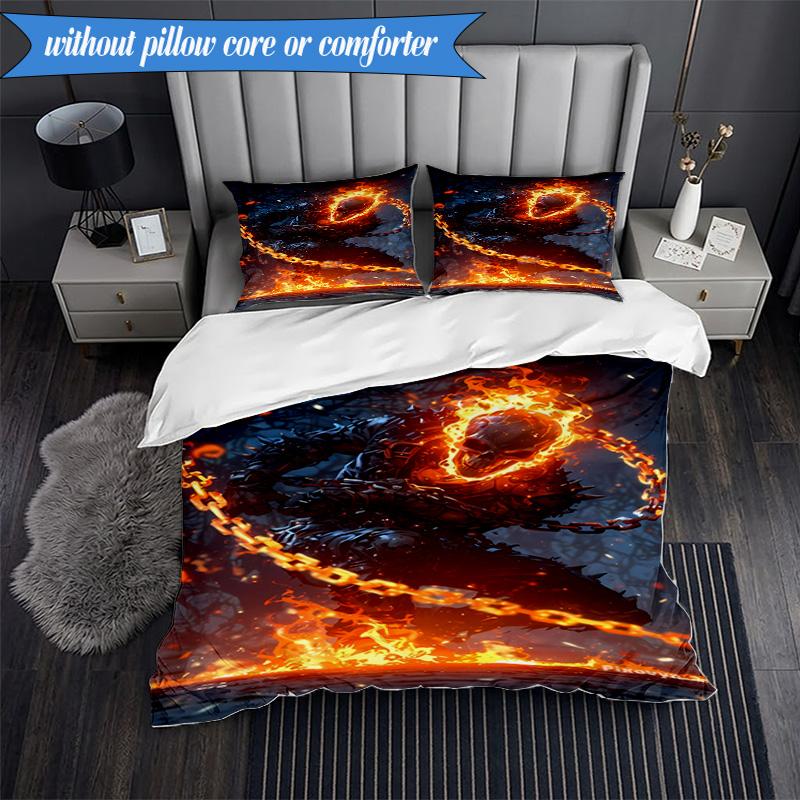 3PCS Ghost-Rider On Fire Bedding Set,Including 1pc Duvet Cover And 2pcs Pillowcases Perfect for Bedroom, Dormitory, Fan Christmas gift