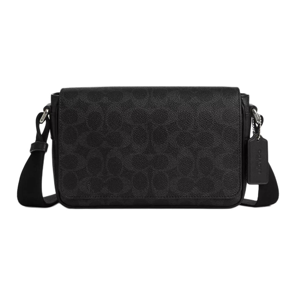 Coach Jack 22 Klassische Monogramm-Prägung Kunstleder Schulter-Crossbody-Tasche Kleine Herren-Taschen Schwarz CDZ95-SVYZK