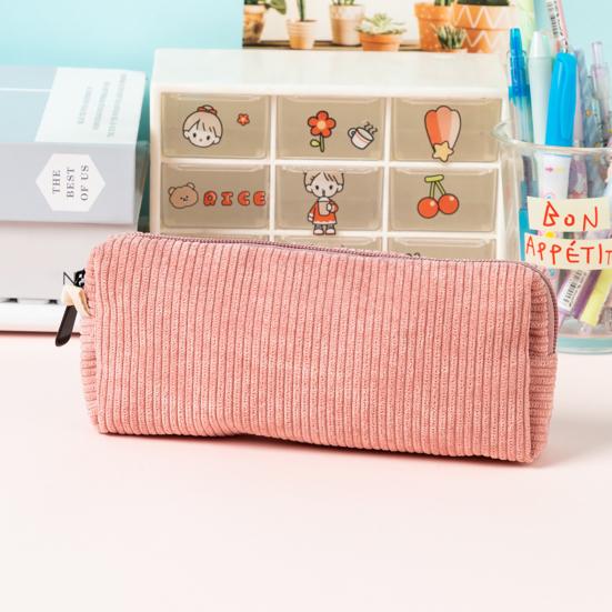 Corduroy Pencil Case Soft Small Pencil Pouch Organizer with Zipper Multifunctional Travel Makeup Coin Bag for Girls