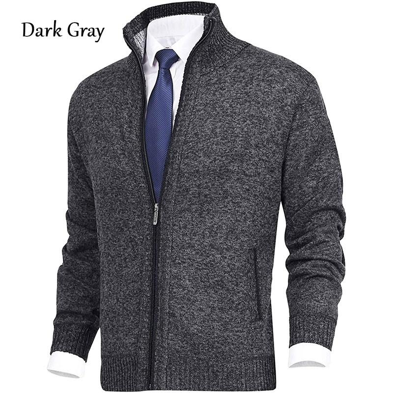 Men's Casual Knit Cardigan Sweaters Slim Fit Fleece Full Zip Thick Knitted Cardigan Winter Outwear