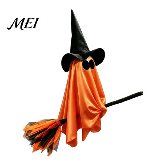 Festive Party Atmosphere Accessory Halloween Ghost Witch Broom Hanging Ornament, Spooky Hat Floating Prop Pendants for Indoor Outdoor Haunted