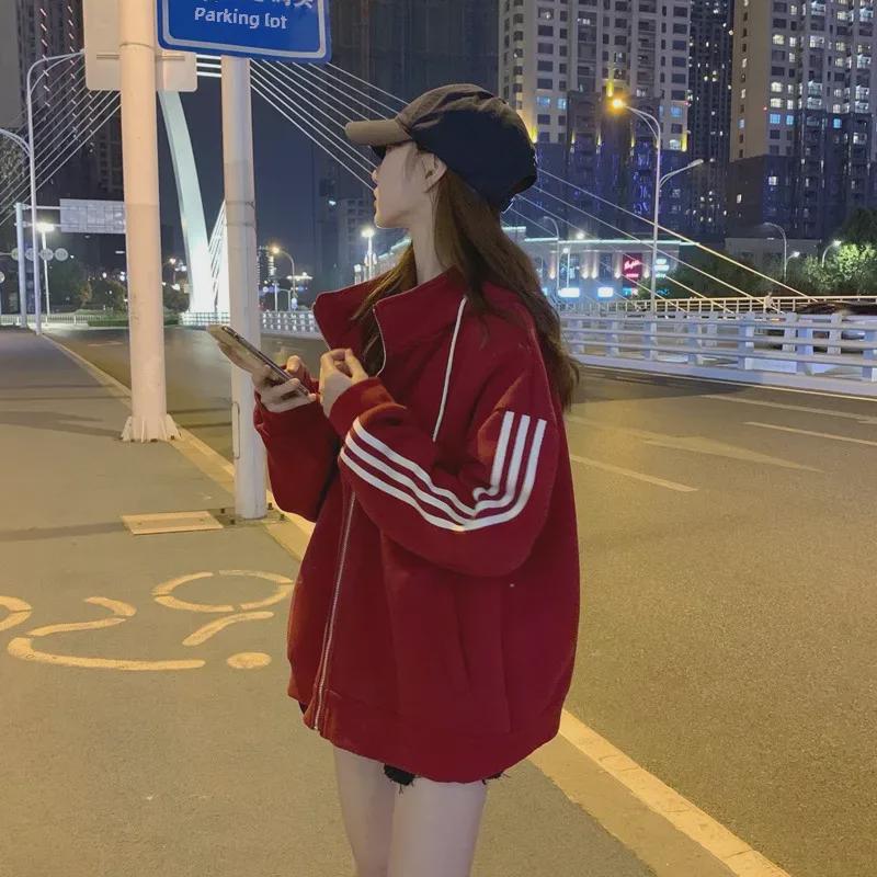 Official Women's Classic Oversized Hooded Zipper Sweater, 2020 Autumn/Winter Plus Velvet Jacket, Trendy Top