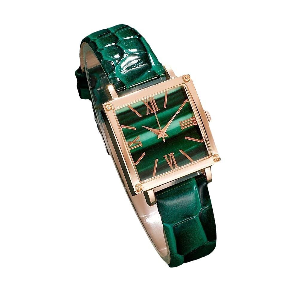 Square Roman Watch Gem Bracelet Set Square Belt Watch + Square Gem Bracelet Set