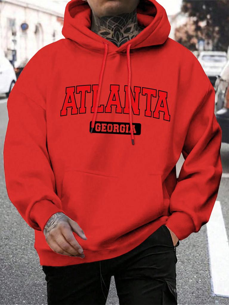 Atlanta Georgia Atlanta Georgia Stampa Felpa da Uomo Harajuku Casual Felpa con Cappuccio Moda Felpa Larga Vintage Top in Pile