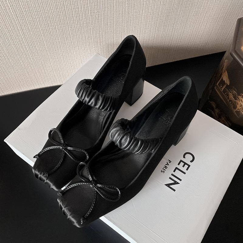 Kara Linshan French bow thick heel Mary Jane shoes women's summer 2025 new outer ballet shoes