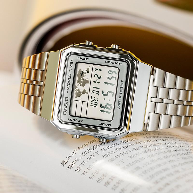 Casio YOUTH series - small metal squares, classic small silver blocks, small squares, retro waterproof, quartz movement, stainless steel A500WA-7