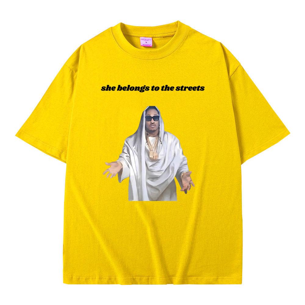 Fuuny Hip Hop Rapper Future Ona patří do ulic Meme Tričko Zábavné Future Jesus Potisk Tričko Pánské Bavlněné Nadrozměrné Trička