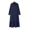 Women's Long Sleeved Loose Denim Dress with Lapel Button Up Cardigan Solid Color Casual Loose Denim Long Dress