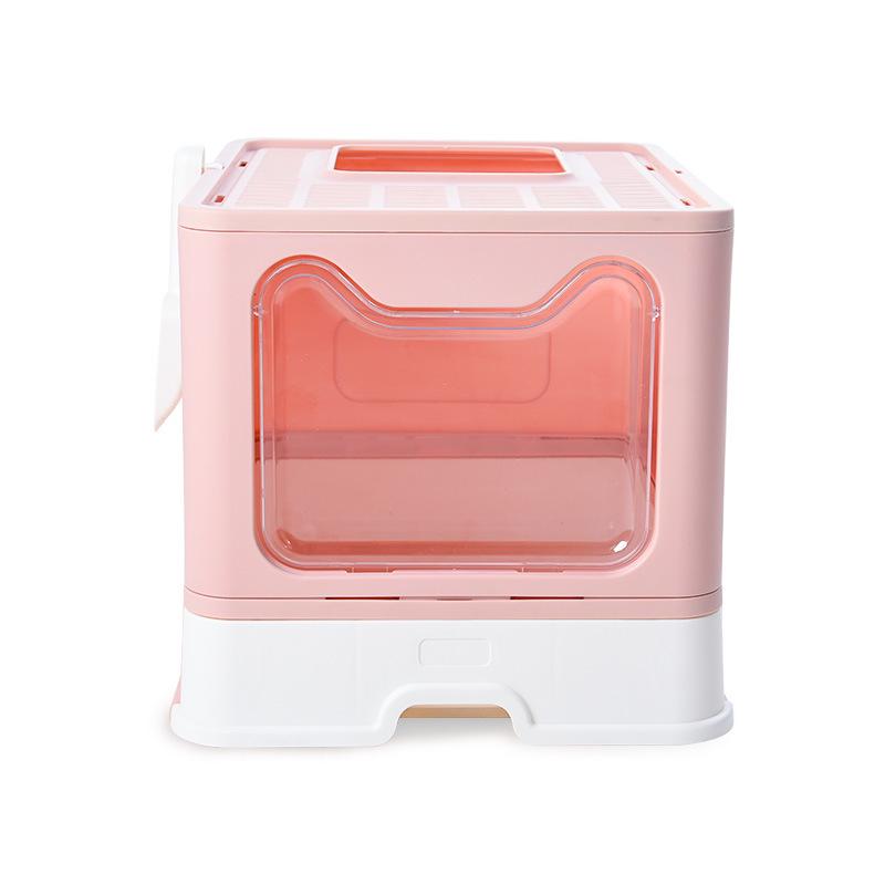 Foldable Top-Entry Cat Litter Box with Front Entry & Top Exit Drawer 51.5 x 42 x 13.5 cm розовый