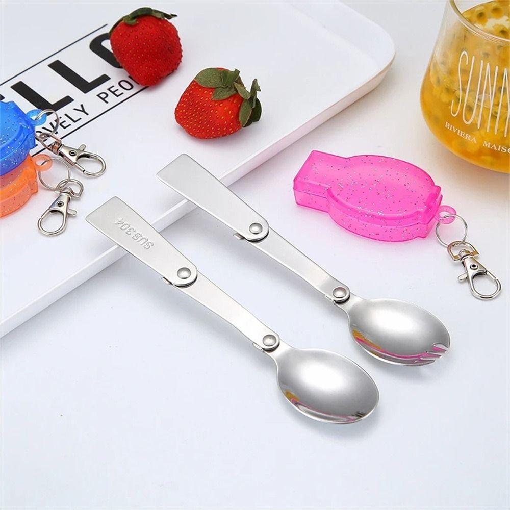 Storage Box 304 Stainless Steel Creative Pocket Spoon Folding Fork Camping Tableware Folding Spoon