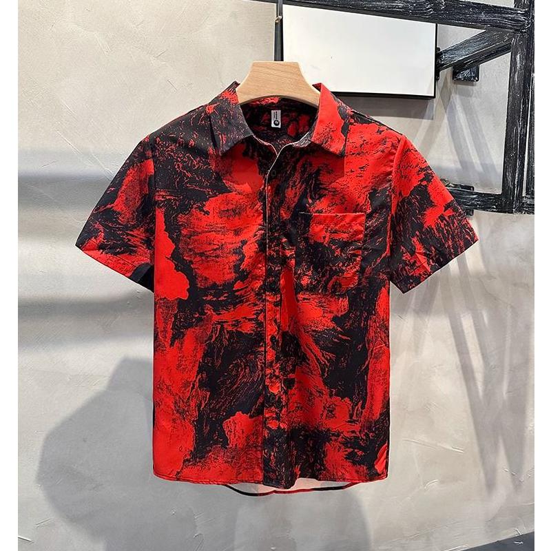 Men's Clothing Summer Fashion Vintage Print Button Up Shirt Casual Streetwear Y2K Short Sleeve Loose Tops Camisas De Hombre
