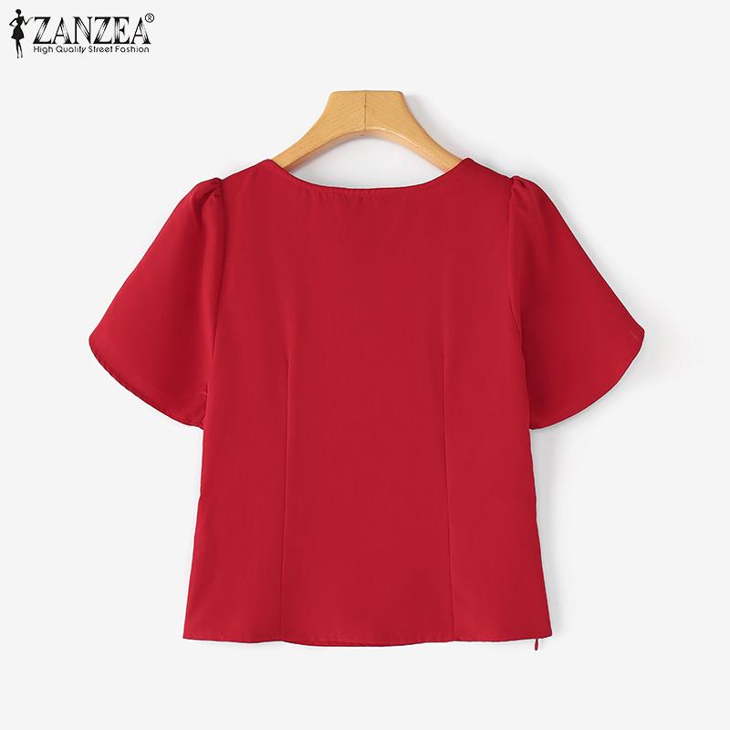 ZANZEA Dámská letní ležérní halenka s kulatým výstřihem a krátkým rukávem