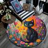 Black Cat in Flowers Round Area Rug,Carpet Rug for Living Room Bedroom Sofa Playroom Decor,Non-slip Floor Mat